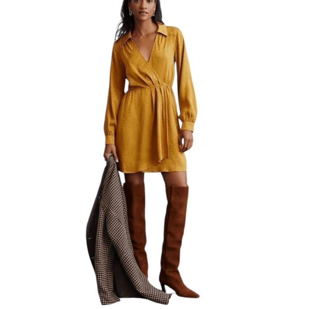 Anthropologie NEW Long-Sleeve Mini Dress in Bronze Leopard Print